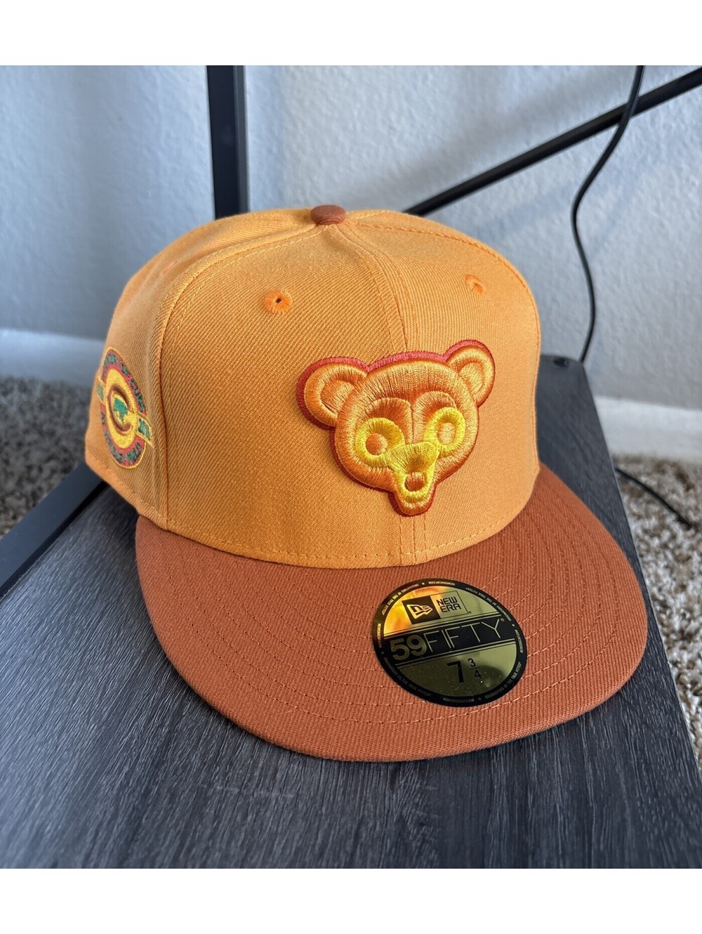 New Era 59Fifty MLB Chicago Cubs Wrigley Field Orange Fitted Hat Size 7 3/4 New